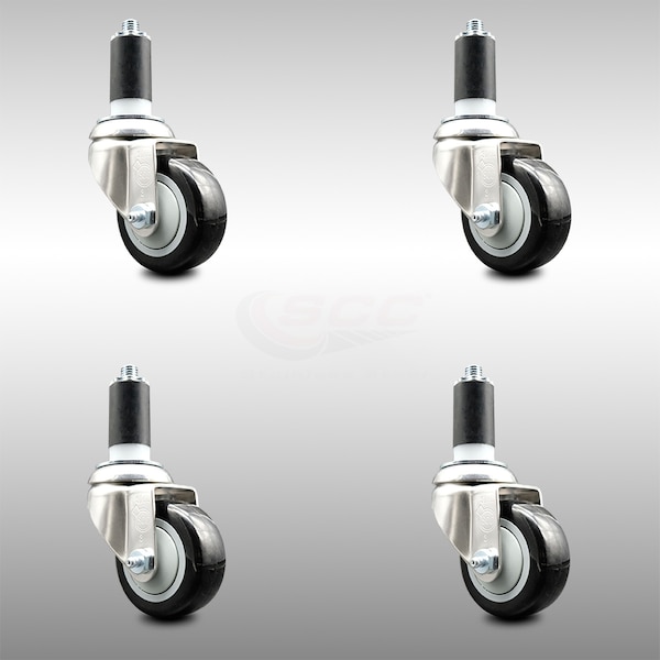 Service Caster 3 Inch 316SS Black Polyurethane Swivel 1-3/8 Inch Expanding Stem Caster Set SCC SCC-SS316EX20S314-PPUB-BLK-138-4 - main